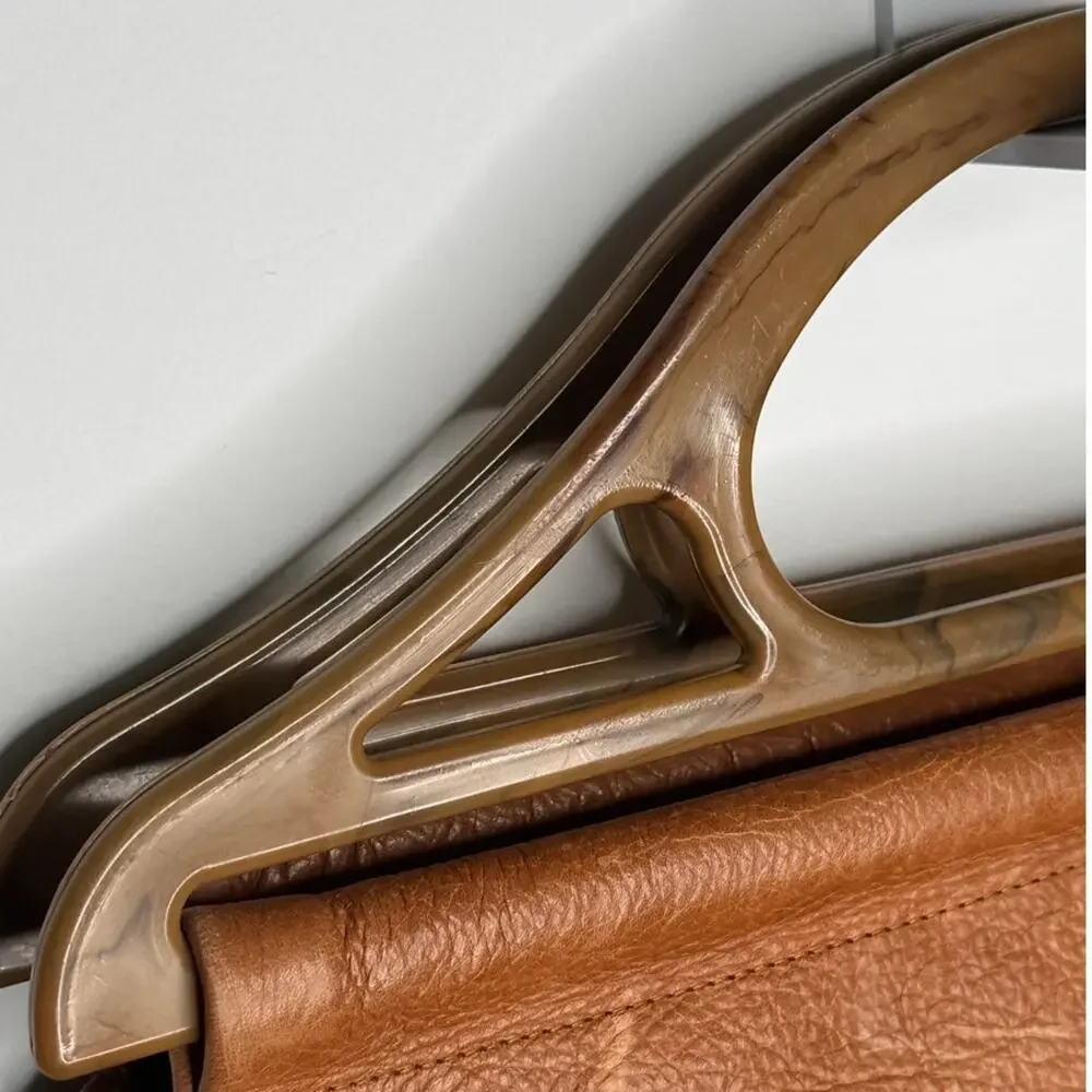 1990s Lilith NYC Acrylic Handle Leather Bag Cognac Brown Suede Purse